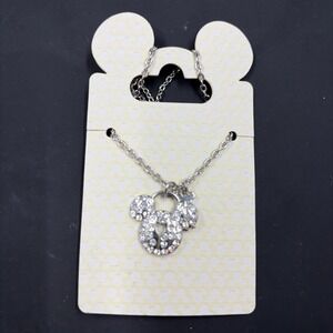 Vintage Disney‎ Rhinestone Silvertone Mickey Head And Key Necklace